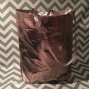 large metallic faux reptile texture tote bag